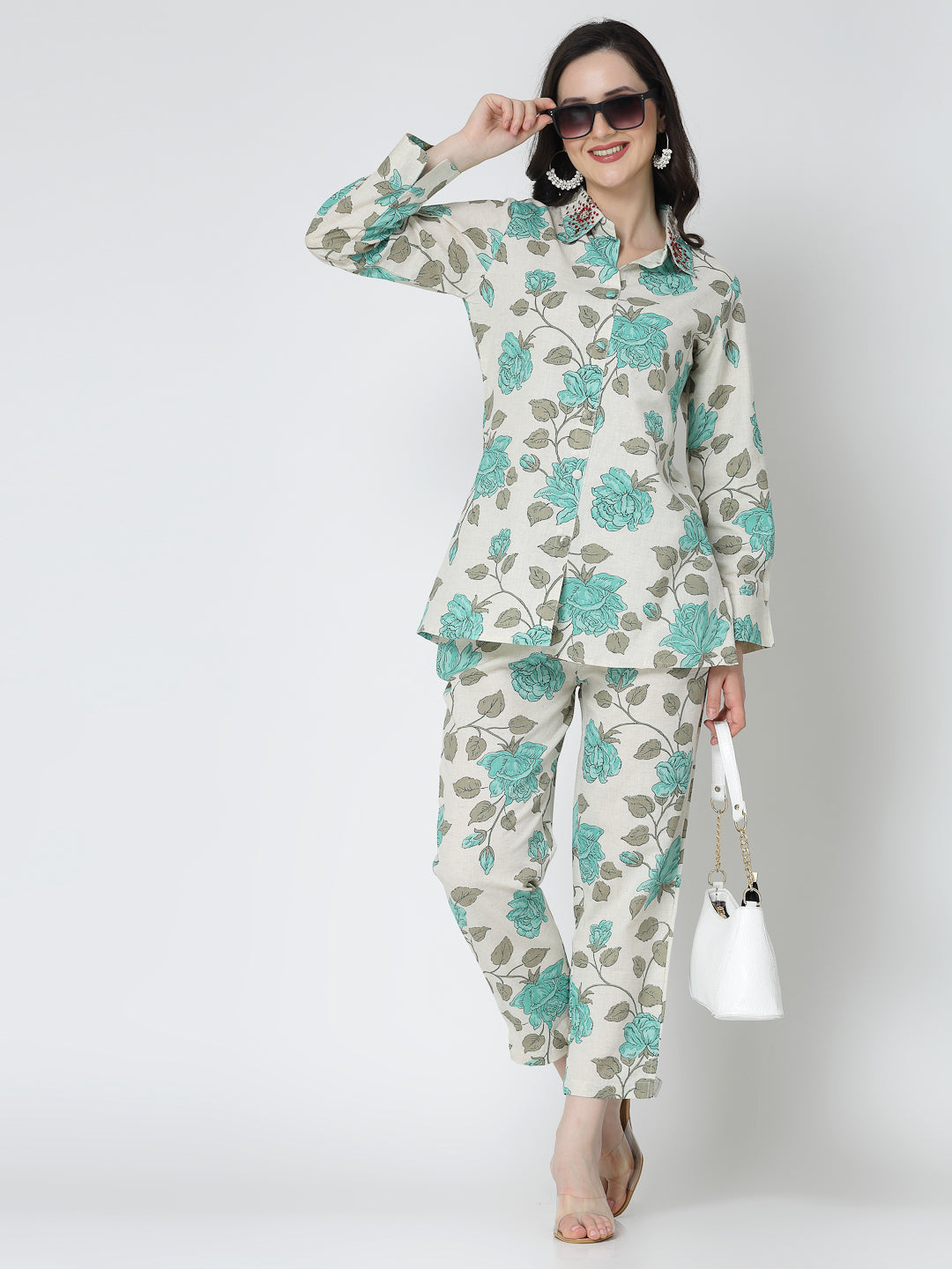 Green Flower Print Printed Co-Ord Set