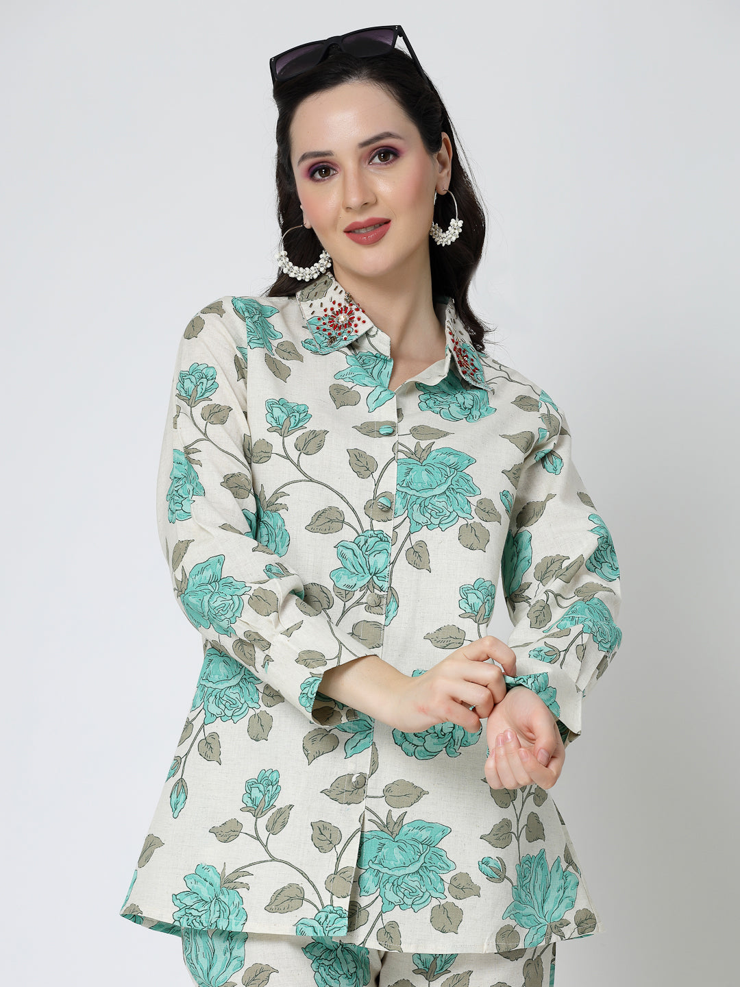 Green Flower Print Printed Co-Ord Set