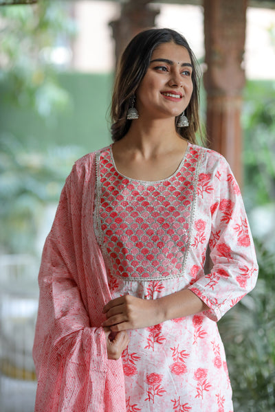 Peach Embroidered Cotton Suit Set