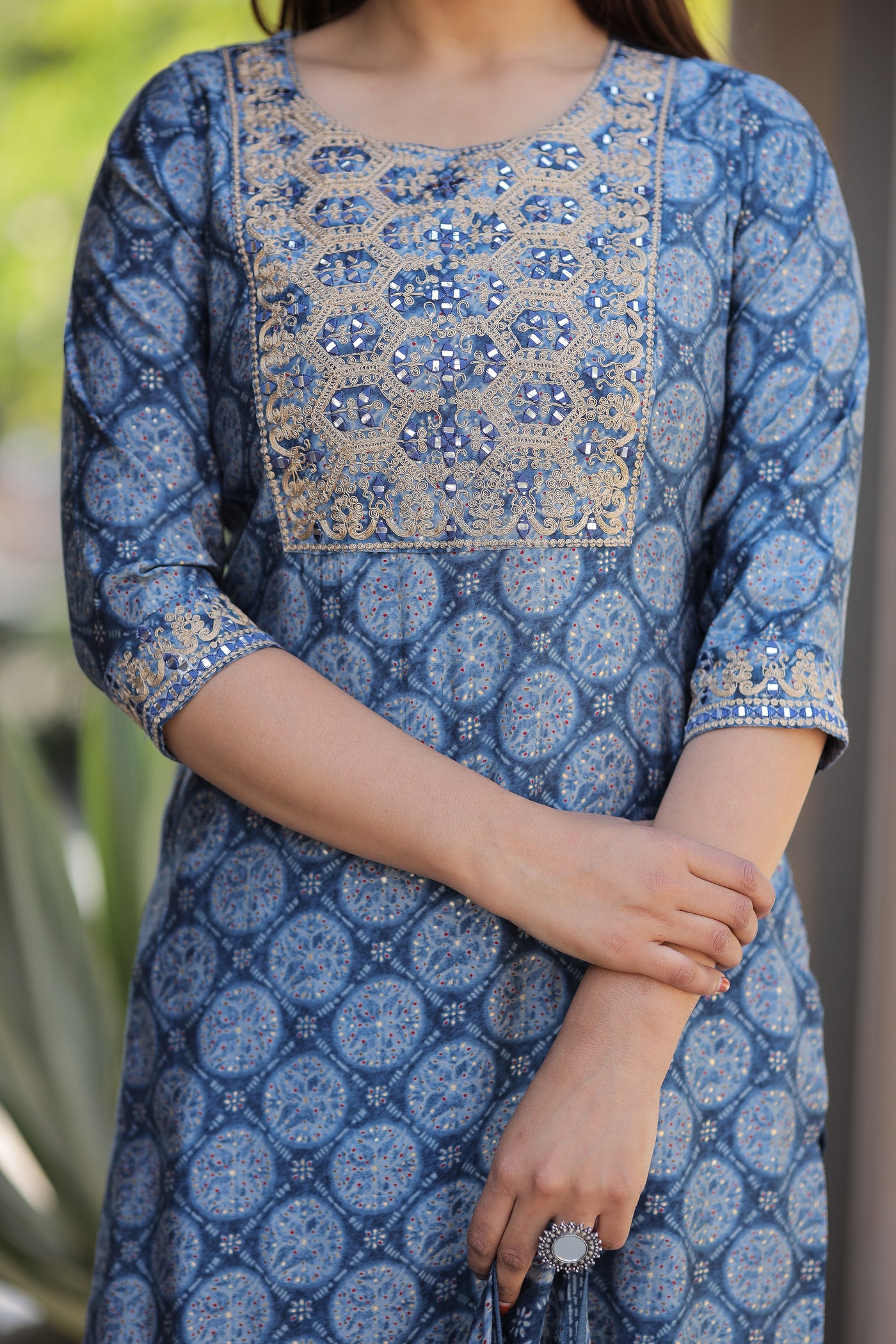 Blue Embroidered Muslin Suit Set