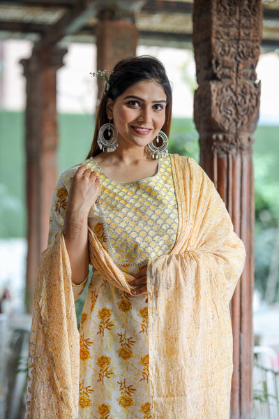 Yellow Embroidered Cotton Suit Set