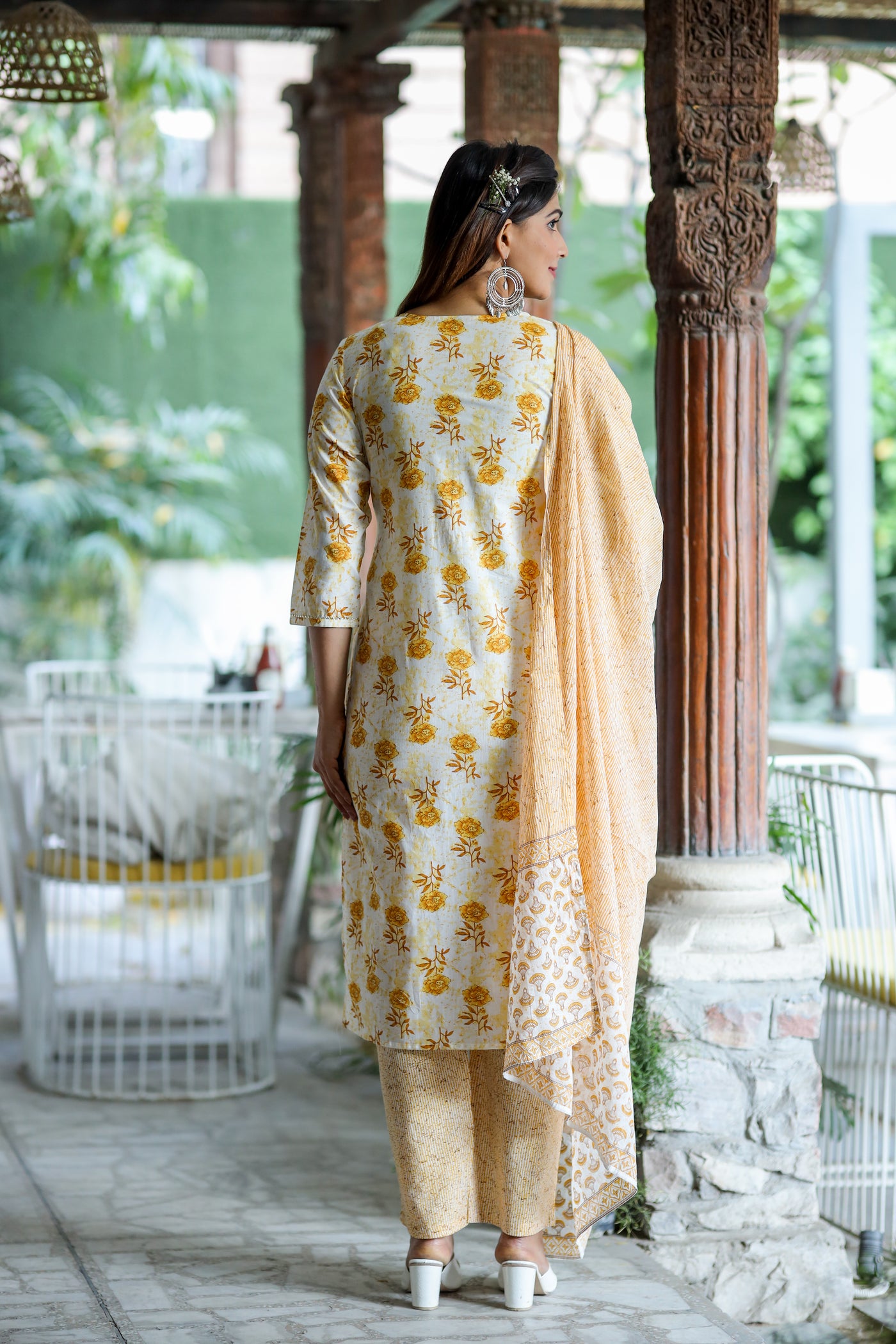 Yellow Embroidered Cotton Suit Set