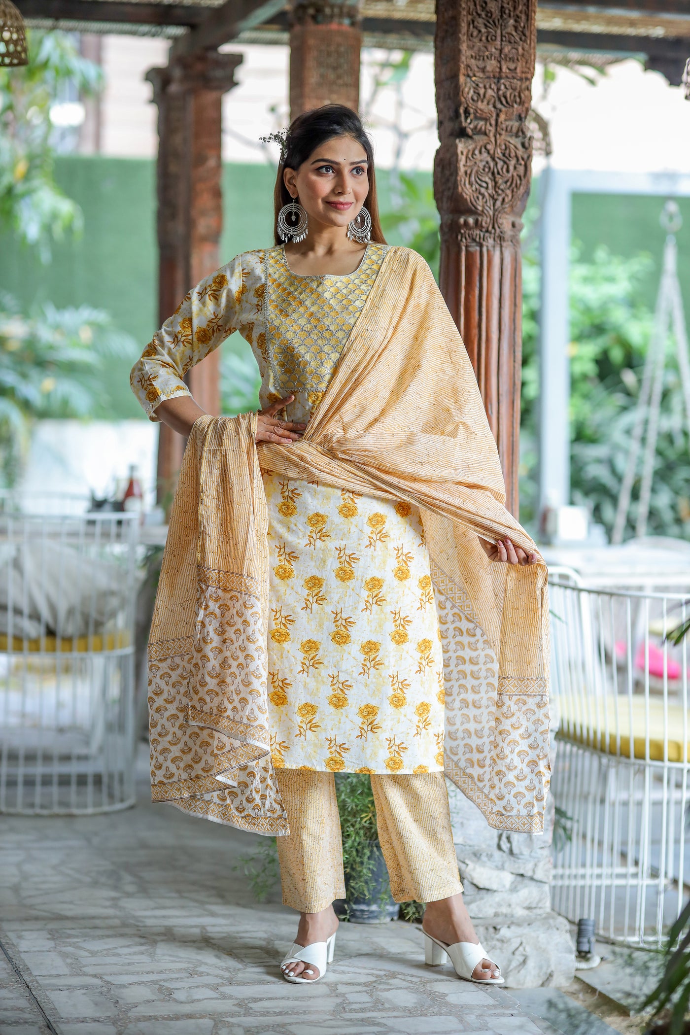 Yellow Embroidered Cotton Suit Set