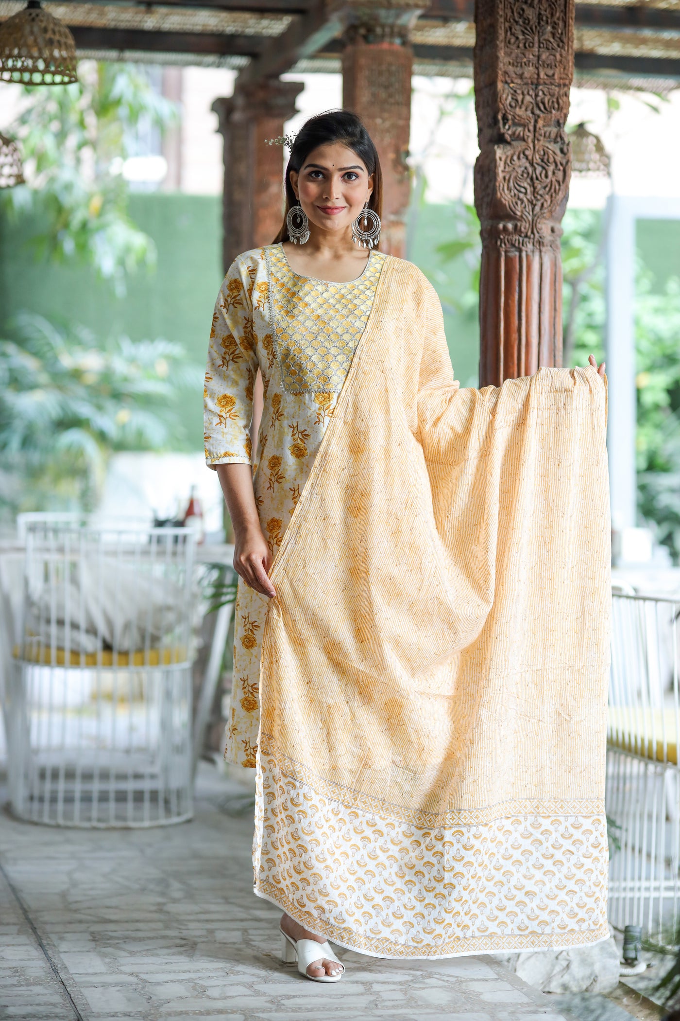 Yellow Embroidered Cotton Suit Set