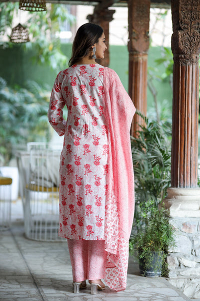 Peach Embroidered Cotton Suit Set