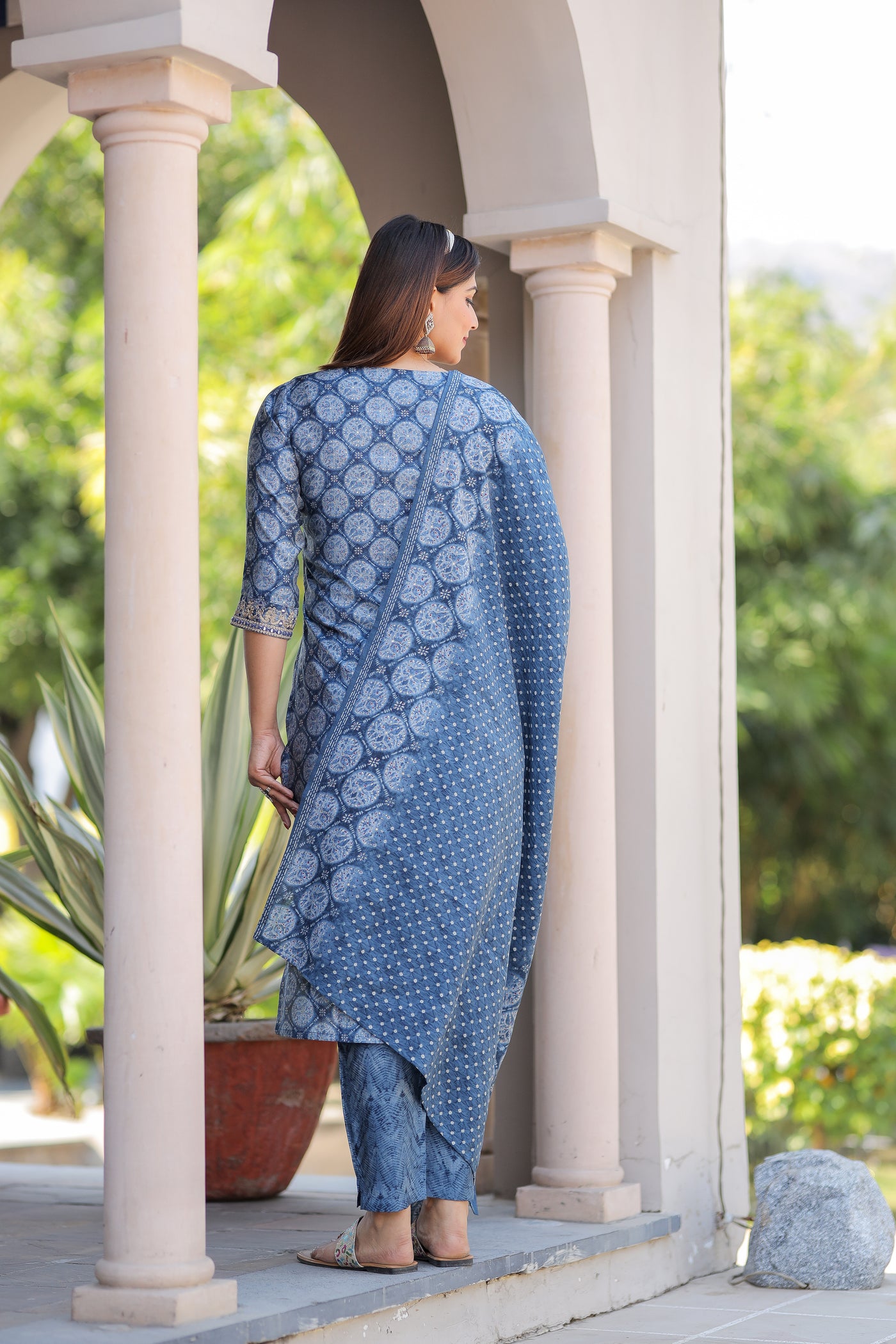 Blue Embroidered Muslin Suit Set