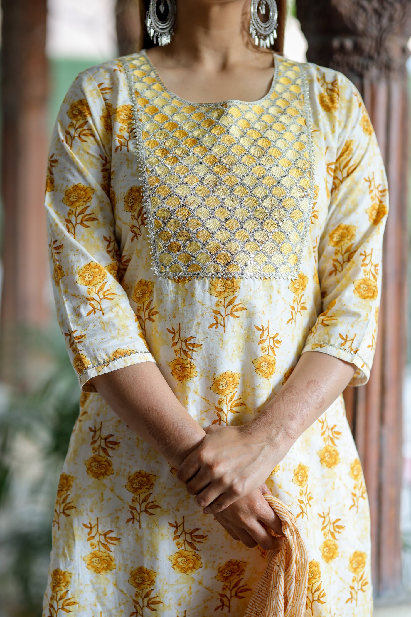 Yellow Embroidered Cotton Suit Set