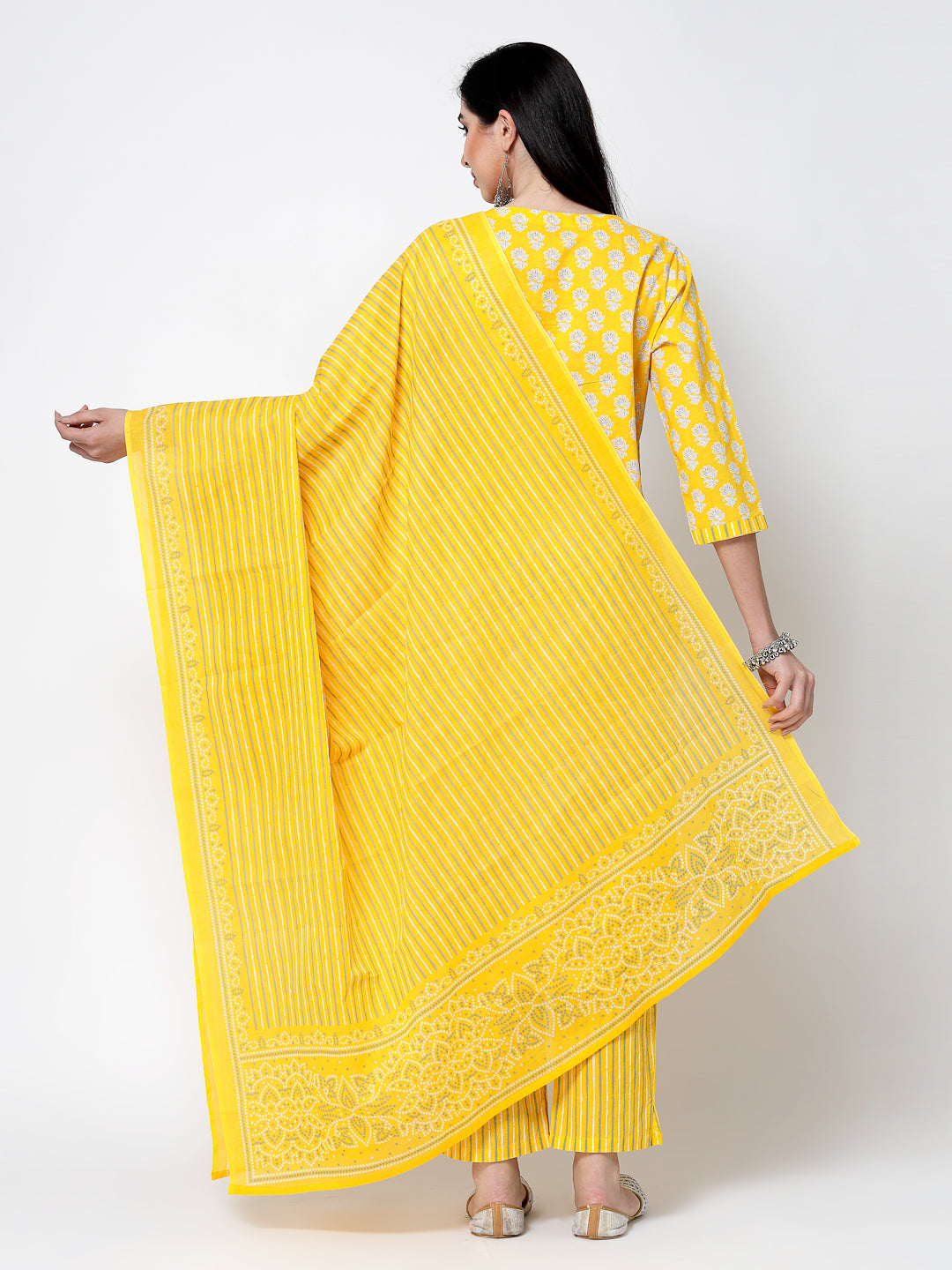 Yellow Embroidered Cotton Suit Set