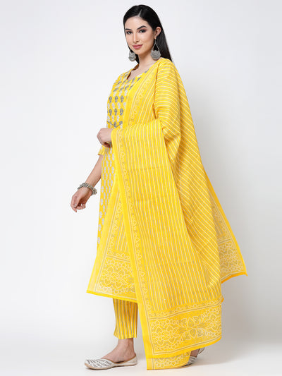 Yellow Embroidered Cotton Suit Set