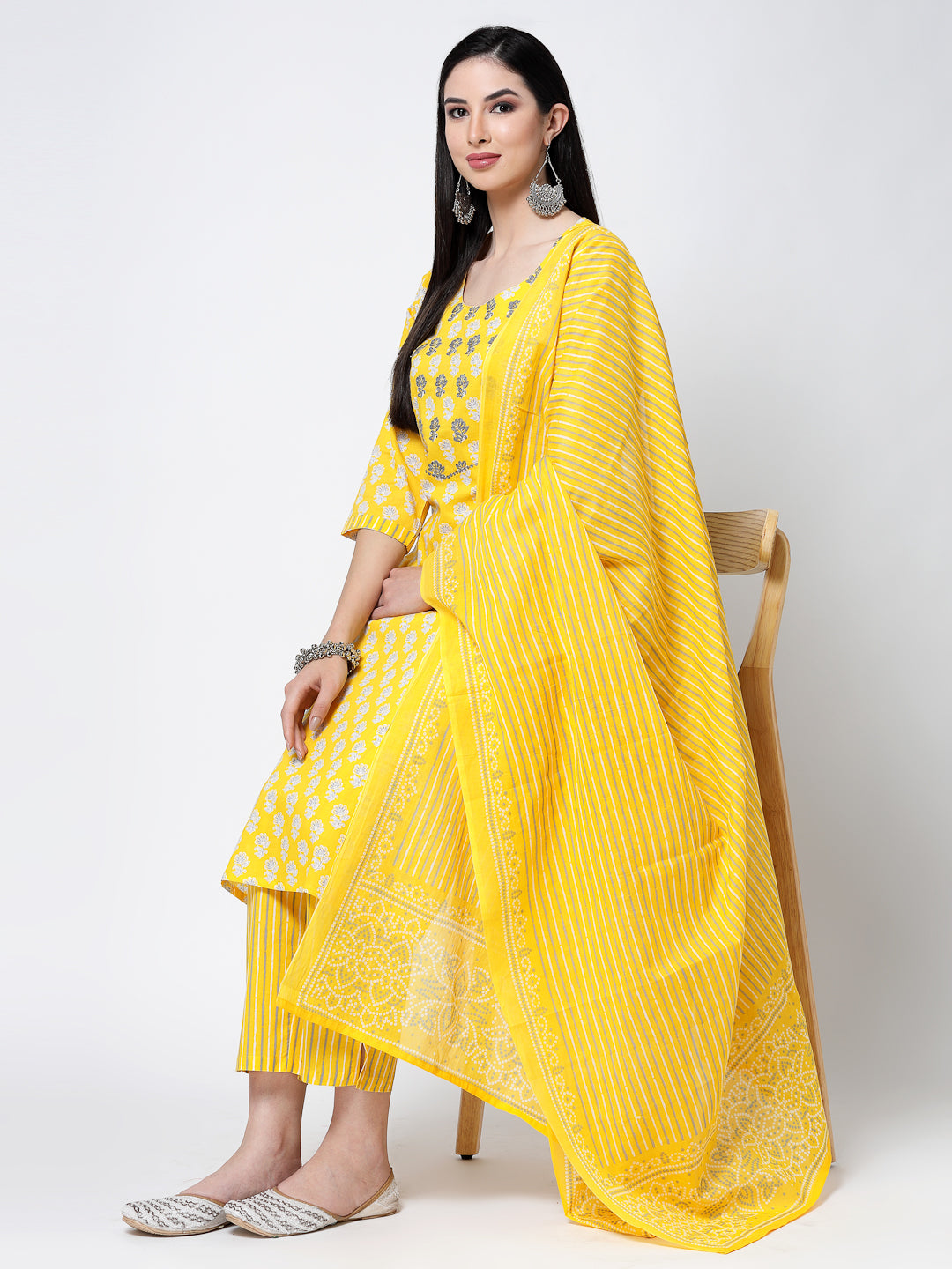 Yellow Embroidered Cotton Suit Set