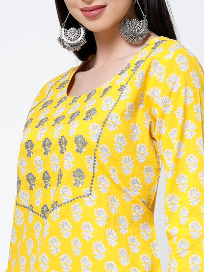 Yellow Embroidered Cotton Suit Set